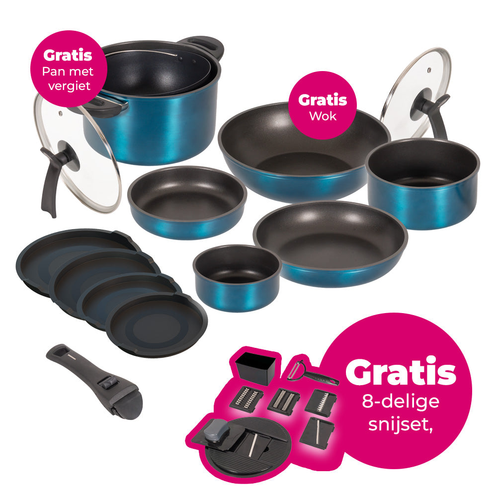 Kelton Cookware pannenset 16-delig met GRATIS mandoline snijset